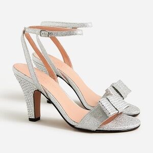 New JCrew Made-in-Italy crystal bow heels in lamé